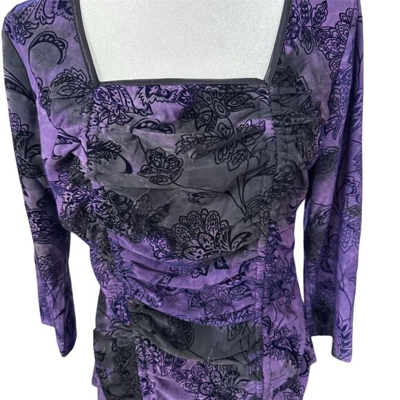 Sami & Jo Purple Floral Velvet Blouse Size Women's Large 3/4 Sleeve - Picture 2 of 11
